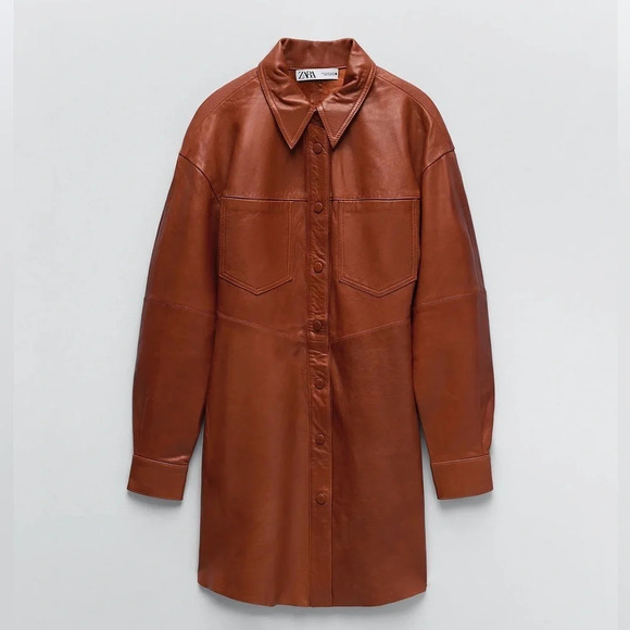 NWT Zara Limited Edition Leather Shirt Dress Small - Picture 1 of 13